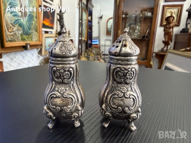 Стар сребърен комплект за сол и пипер №7941, снимка 3 - Антикварни и старинни предмети - 53810337
