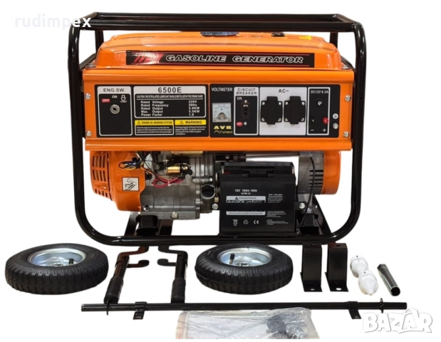 Генератор за ток 5.5 kW, бензинов, монофазен, AVR, електрически стартер, 100% медни намотки, с колел, снимка 2 - Други машини и части - 51967375