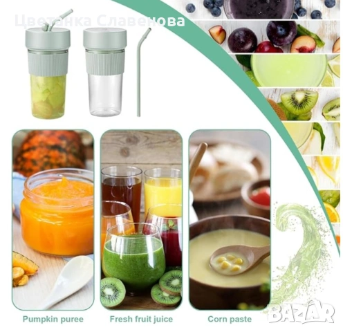 Преносим смути блендер, 350 мл ,USB преносима бутилка , акумулаторен , снимка 6 - Блендери - 53086386