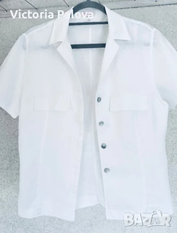 Бяла ленена риза ALESSIA LEON модерен дизайн, снимка 7 - Ризи - 50444283