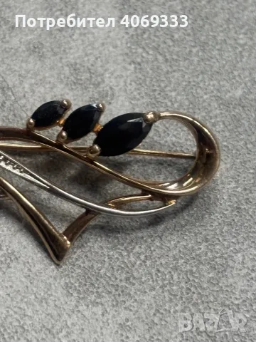 Руска Златна брошка с естествени камъни, снимка 9 - Колиета, медальони, синджири - 49874324