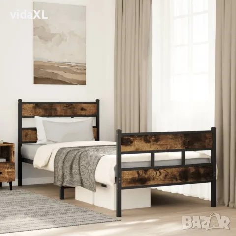 vidaXL Метална рамка за легло, без матрак, опушен дъб, 75x190 см, снимка 2 - Спални и легла - 56147482