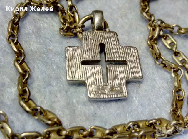 СРЕБЪРЕН КРЪСТ 925 с БЯЛА ПОЗЛАТА и ЕМАЙЛ ИТАЛИЯ с СРЕБЪРНА ВЕРИЖКА СРЕБРО 925 с ЖЪЛТА ПОЗЛАТА 49967, снимка 3 - Колиета, медальони, синджири - 49957894
