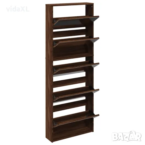 vidaXL Шкаф за обувки с огледало, 5 нива, кафяв дъб, 63x17x169,5 см, снимка 3 - Шкафове - 56146829