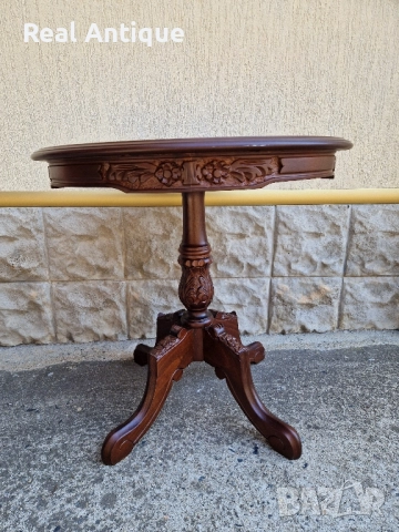 Прекрасна антикварна дървена маса резба интарзия , снимка 5 - Антикварни и старинни предмети - 51668772