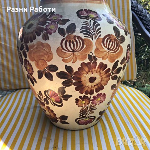 Старинна Арт ваза - гледжосана керамика, ръчно рисувана, Полша, снимка 5 - Вази - 42456932