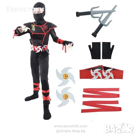 Детски костюм Нинджа, детски карнавален костюм на нинджа с аксесоари, за деца на 12-14 години, снимка 1