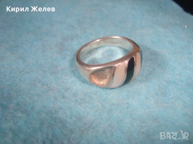 СТАР СРЕБЪРЕН ПРЪСТЕН СРЕБРО 925 АНГЛИЯ с ЧЕРЕН ШЛИФОВАН ОНИКС РЪЧНА АРТ ИЗРАБОТКА 25834, снимка 5 - Пръстени - 35747943