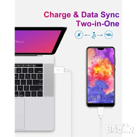 Micro USB кабел 1TECH JYS-003M, 5A, 1 м, USB-A, за зареждане и данни, бял, снимка 7 - USB кабели - 56314340