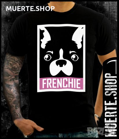 Черна тениска с щампа FRENCHIE STENCIL