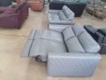 Сиви кожени дивани тройка и двойка с релаксиращ механизъм, снимка 7