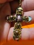 Стар бронзов кръст с камъни , вързанка  и патина по кръста за ценители и колекционери . - липсват дв, снимка 3