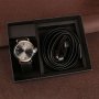 Подаръчен комплект Колан в черен цвят заедно с часовник кафяв/черен, снимка 1