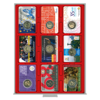 Lindner MB кутия в червен цвят PVC за 9 сертифицирани монети / монетни карти, снимка 2 - Нумизматика и бонистика - 44828323