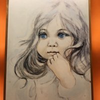 Полска Картина Дете Със Сини Очи, снимка 3 - Антикварни и старинни предмети - 35795370