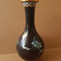 Красива 19ти век Китайска Клазоне бронзова клетъчен емайл ваза, снимка 5 - Вази - 42262468