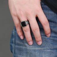Мъжки пръстен с черен циркон, неръждаема стомана, снимка 4 - Пръстени - 38794142