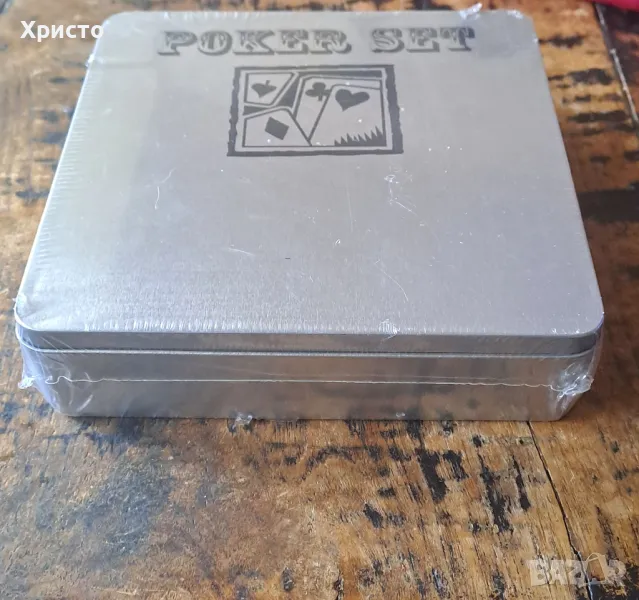 карти за игра комплект и жетони ПОКЕР СЕТ в метална кутия, снимка 1