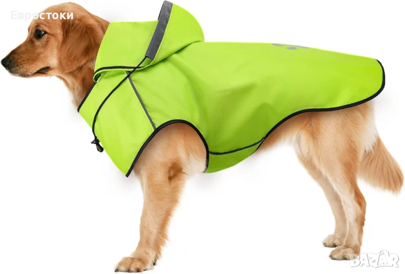 DQGHQME Дъждобран за кучета със светлоотразителни ленти, регулируем, с качулка, снимка 1