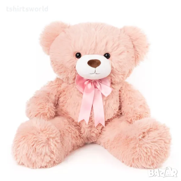 Ново голямо розово плюшено мече с панделка, 70см, снимка 1
