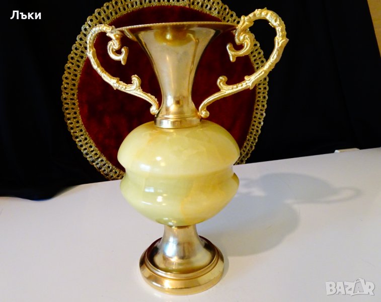 Бронзова ваза,амфора,оникс 1 кг.,позлата. , снимка 1