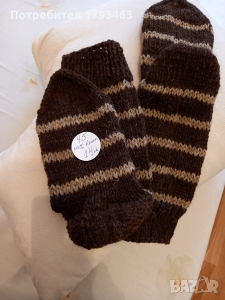 Ръчно плетени мъжки чорапи от вълна, размер 45, снимка 1