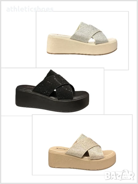 Дамски чехли на платформа с камъни, снимка 1