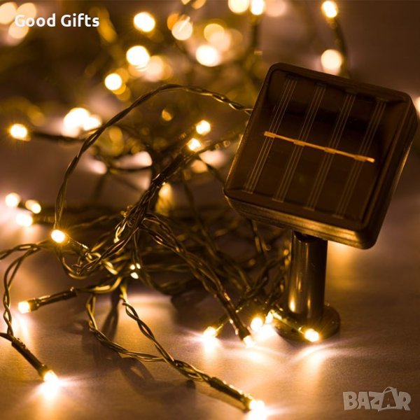 Соларни коледни лампички, Топло бяло, 60 LED, С програми, снимка 1