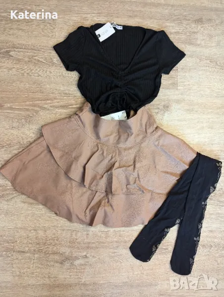 Къса блузка и кожена пола , снимка 1