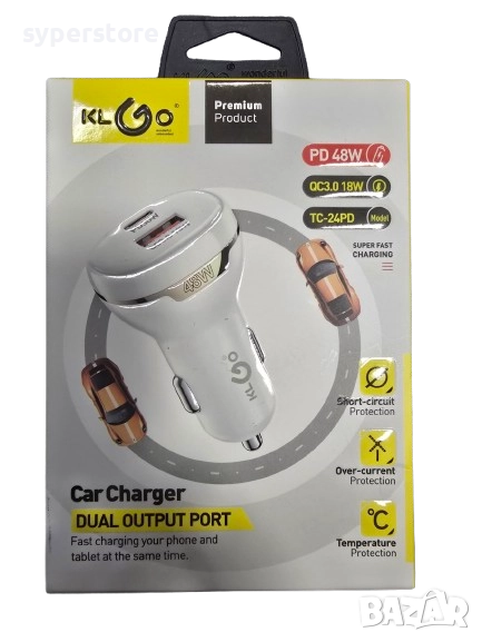 Зарядно 12-24V / 48W  Type C + USB Digital One SP01135 Klgo tc-24pd, Fast Charge, PD48W+QC3.0, Quick, снимка 1