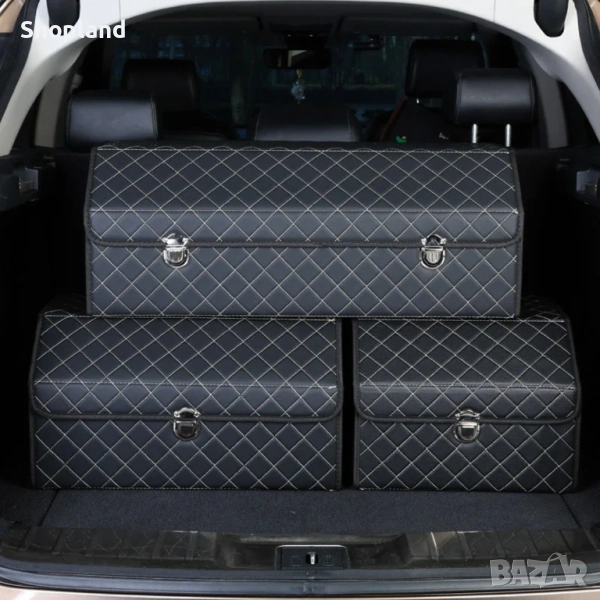 Луксозен сгъваем органайзер за кола от еко кожа, 3 размера в сета, снимка 1