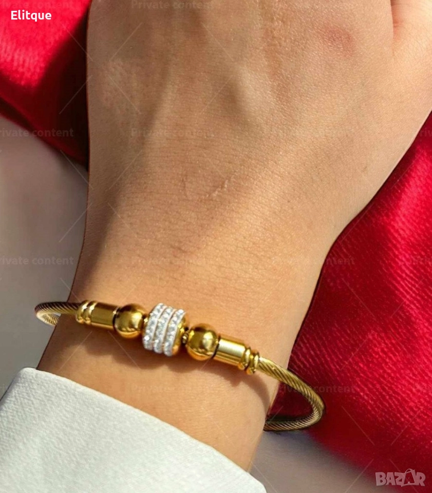 Дамска нежна гривна от медицинска стомана с 2 мъниста,камъни цирконии, снимка 1