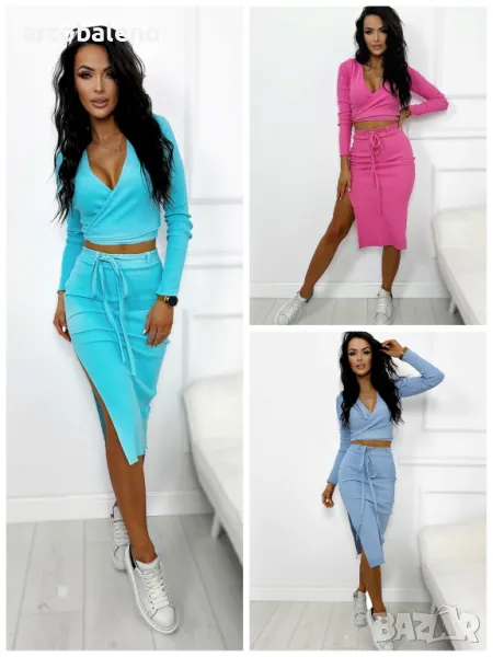 Дамски комплект горнище и миди пола 828, снимка 1