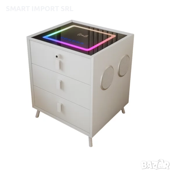 Интелигентно нощно шкафче Smart Heater LED, безжично зареждане, Bluetooth , бял, снимка 1