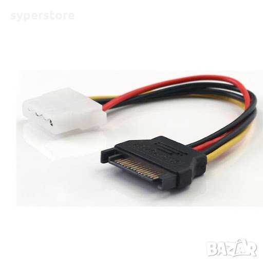 Преходник Адаптер от SATA 15-Пина към Molex 4-Пина 0.15m VCom SS001364 Adapter SATA Power-Molex M/M, снимка 1