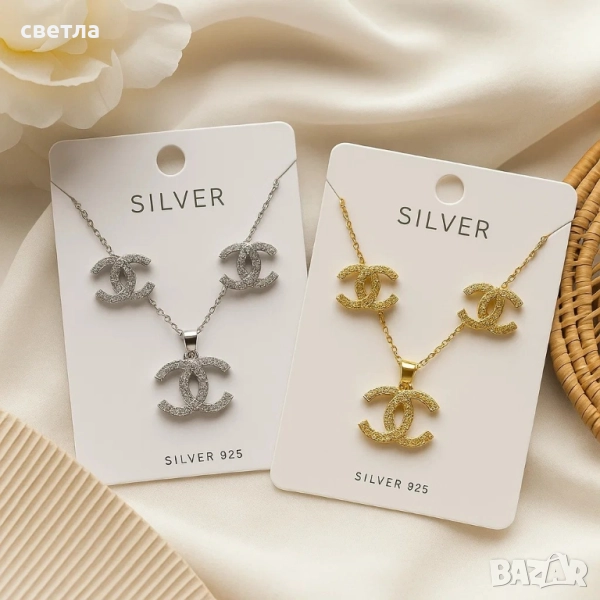 Комплект коли и обеци с луксозно излъчване, снимка 1