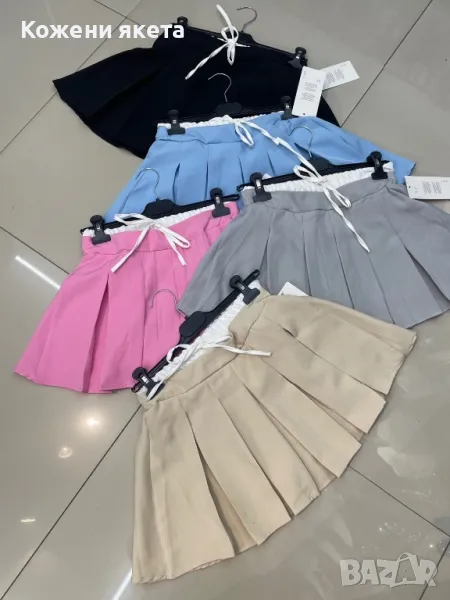 Пола с бял ластичен колан и връзки черна бежова розова, снимка 1