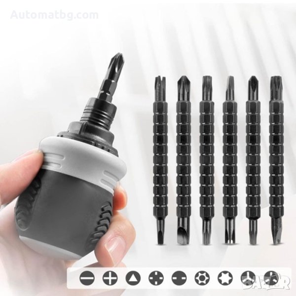 Комплект отвертка тресчотка Automat, 13 в 1, 7 части, Черен, снимка 1