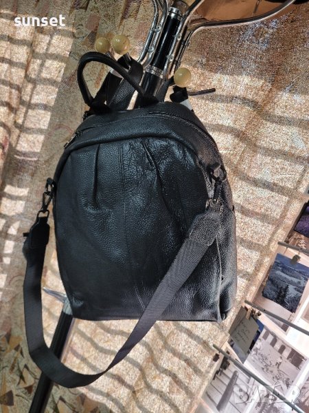  черна раница+ чанта ЕСТЕСТВЕНА кожа , снимка 1