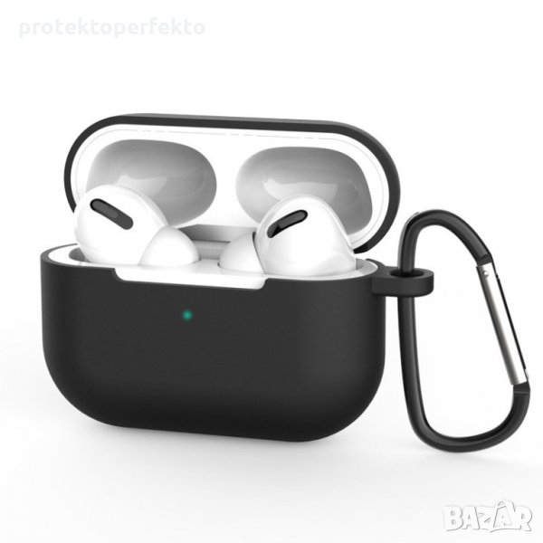 Силиконов кейс за безжични слушалки AirPods Pro, AirPod 3 - черен цвят, снимка 1