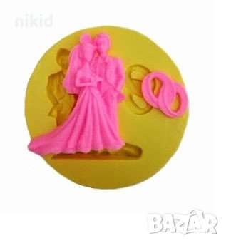 Младоженци булка и младоженец пръстени халки сватба сватбен силиконов молд форма фондан гипс декор, снимка 1