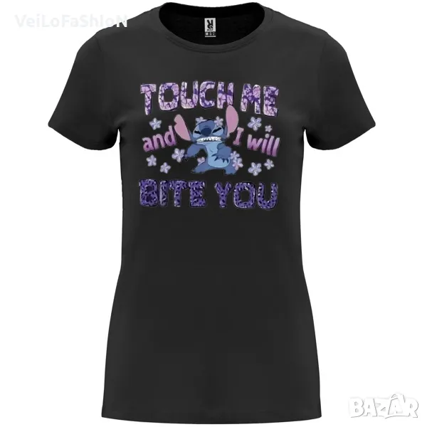 Нова дамска забавна тениска със Стич - Touch Me and I Will BITE YOU, снимка 1