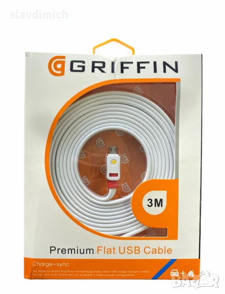 НОВ неизползван оригинален Micro USB Flat кабел 3 м, снимка 1