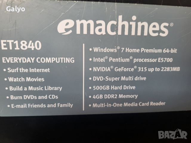 Emаchines ET1840 компютър, снимка 3 - Работни компютри - 44836392