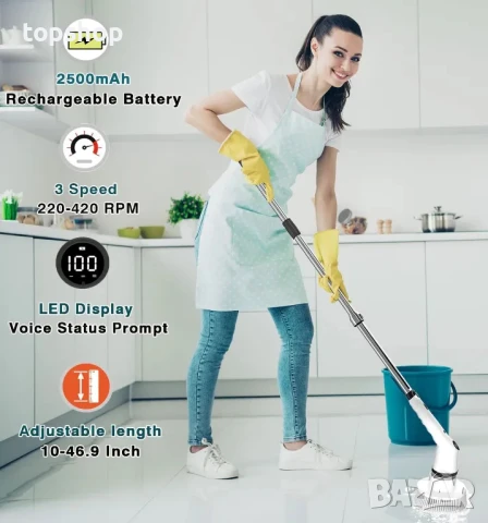 ЧИСТО НОВ MGLSDeet 9 в 1. БЕЗЖИЧЕН, преносим, мощен скрубер с 9 сменяеми глави, снимка 5 - Мопове, кофи, четки и метли - 50555754