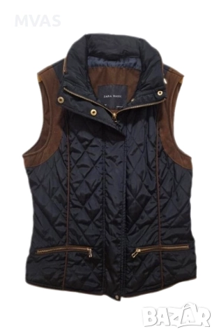 Нов ZARA тъмно син елек с кафява кожа S XS размер 