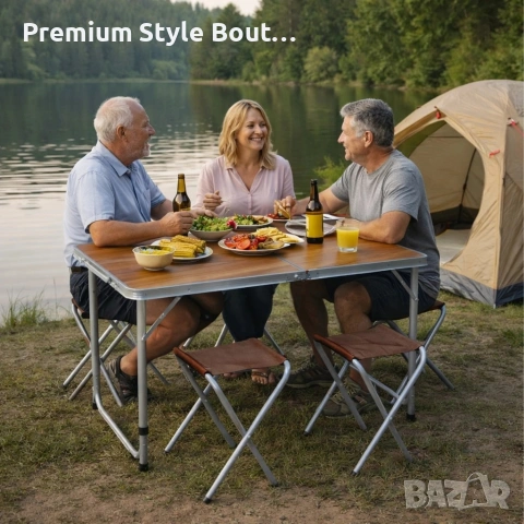 Комплект сгъваема къмпинг маса с 4 стола, Регулируема височина, Дизайн "куфар", снимка 3 - Маси - 53834268