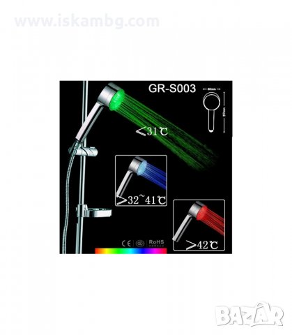 LED ДУШ СЛУШАЛКА СВЕТЕЩА В 3 РАЗЛИЧНИ ЦВЯТА С ТЕМПЕРАТУРЕН ДАТЧИК - МОДЕЛ 2 - код 0075, снимка 2 - Други стоки за дома - 34116616