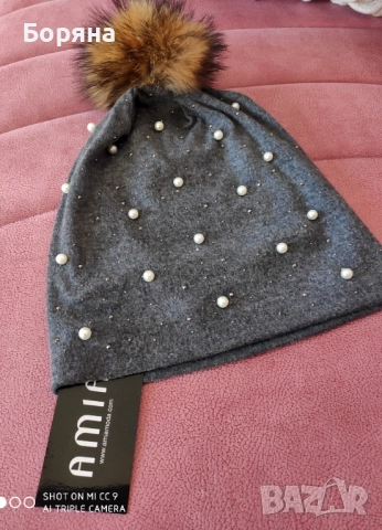 Amia Moda нова шапка с естествен пух, снимка 4 - Шапки - 52415993