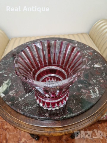 Уникална антикварна колекционерска белгийска кристална ваза Val Saint Lambert , снимка 4 - Вази - 51041547